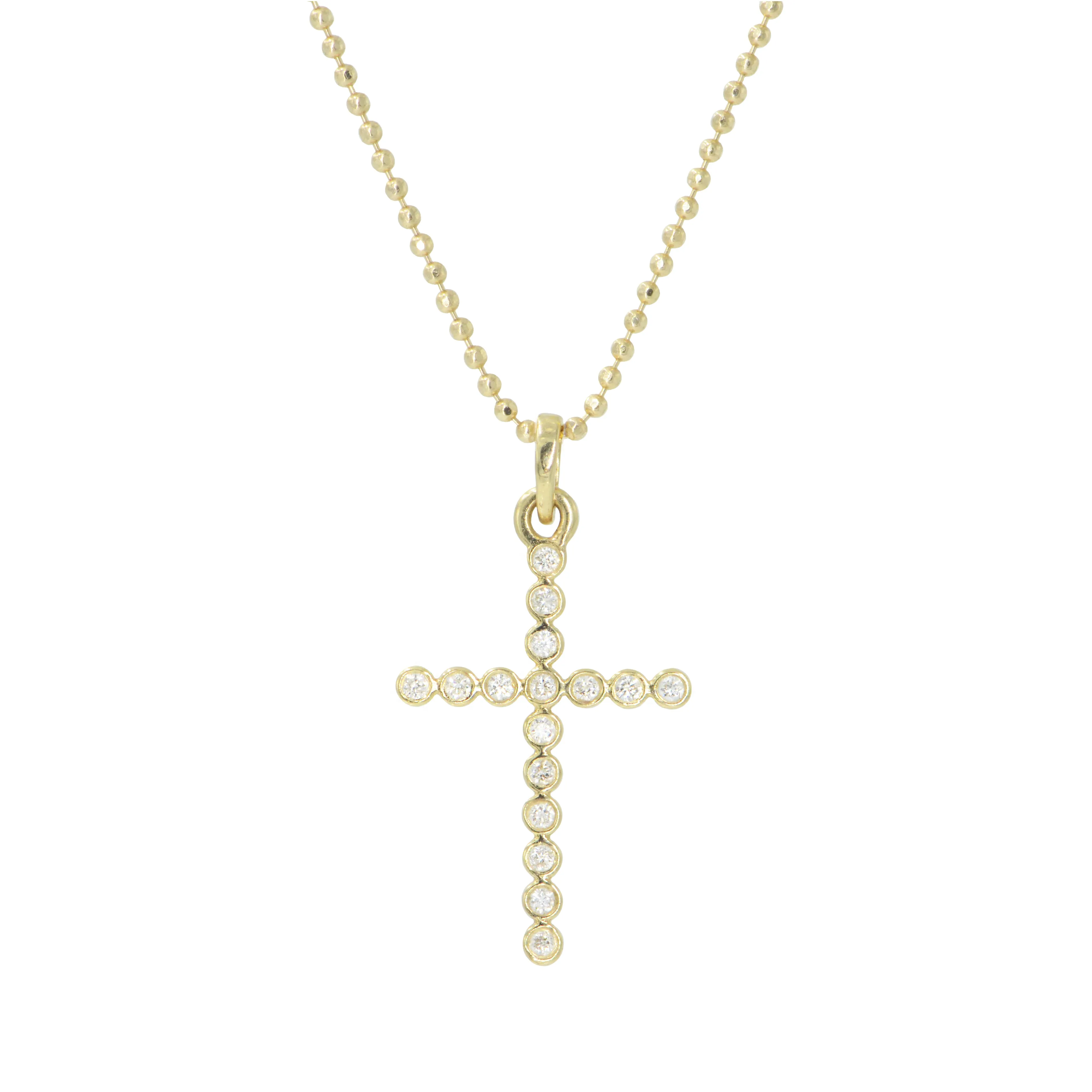 14k Diamond Cross Necklace Bezelled - Large