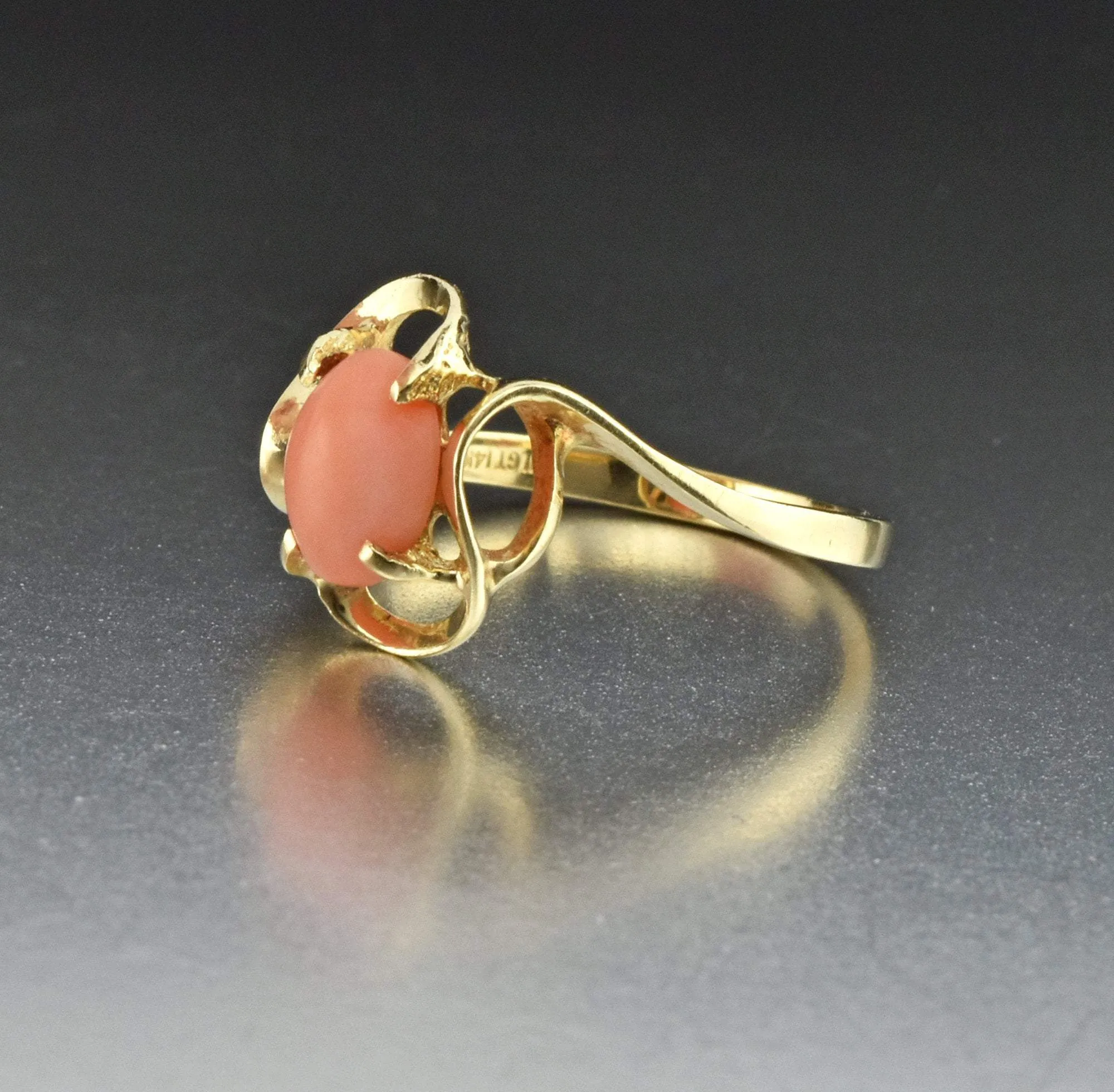 14K Gold Natural Gemstone Coral Ring