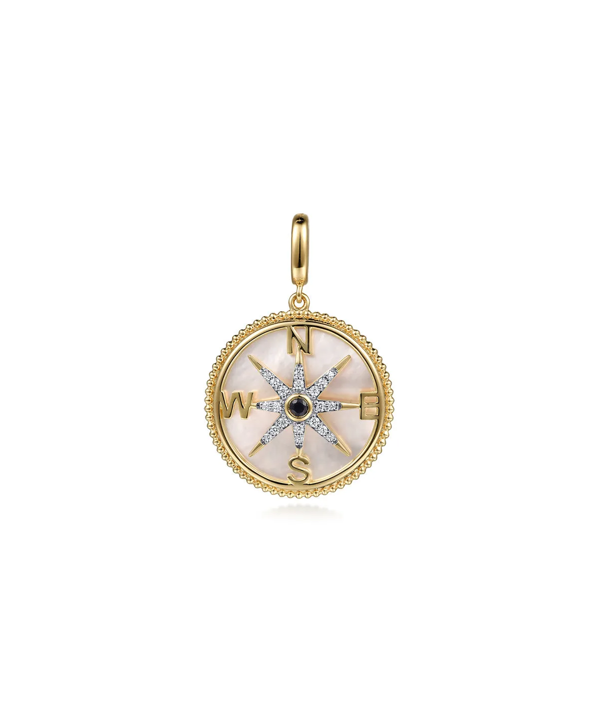 14K Yellow Gold Diamond Blue Sapphire Compass Pendant