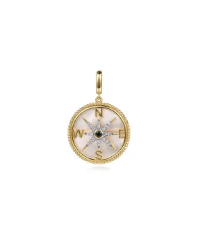 14K Yellow Gold Diamond Blue Sapphire Compass Pendant