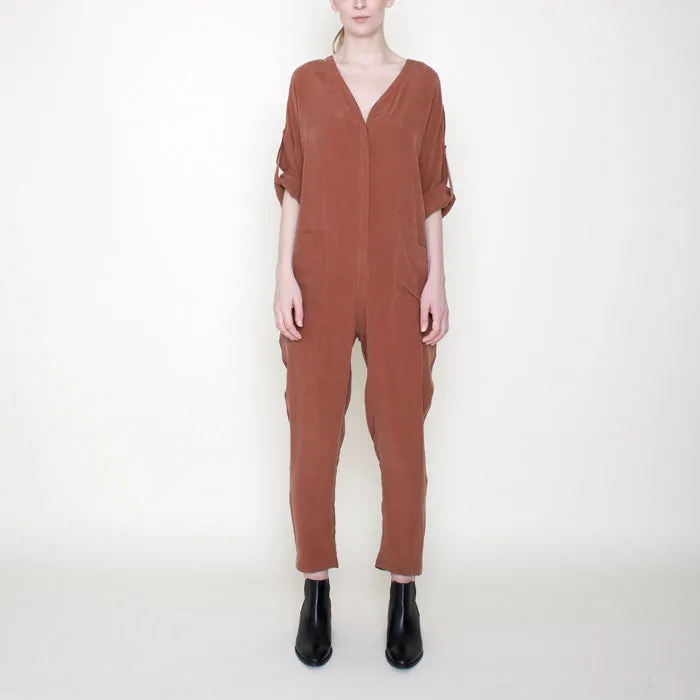 7115 by Szeki Woman Workman Jumpsuit Rust Red