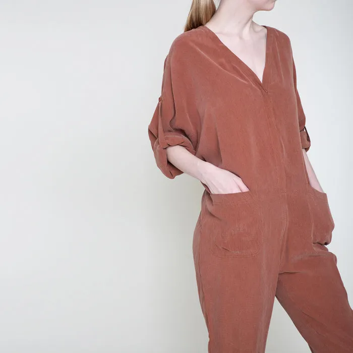 7115 by Szeki Woman Workman Jumpsuit Rust Red