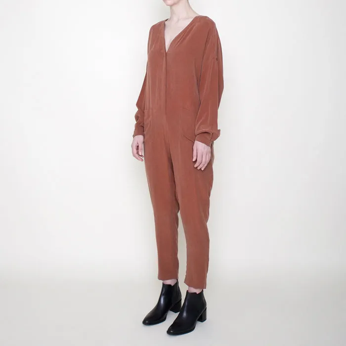 7115 by Szeki Woman Workman Jumpsuit Rust Red