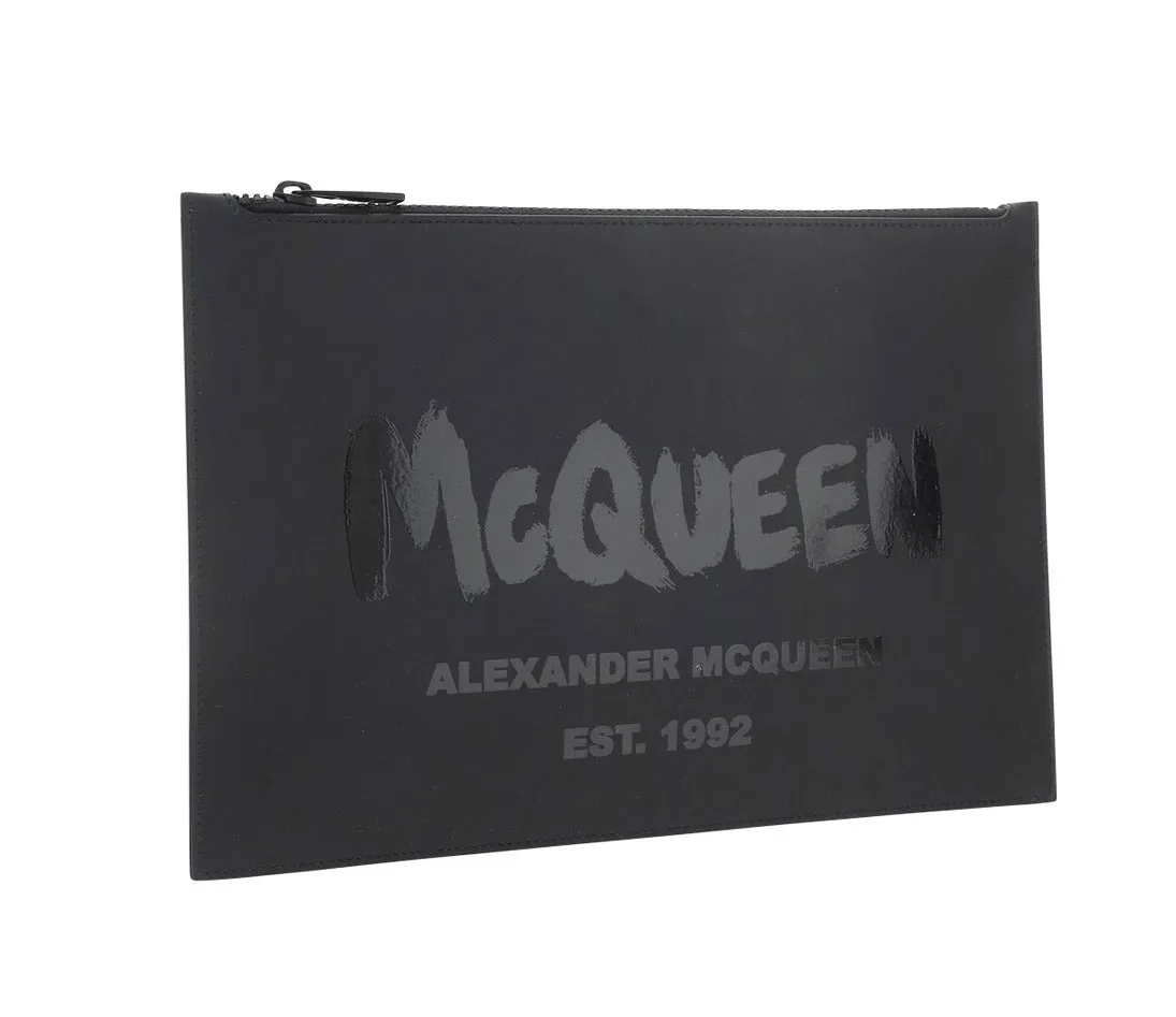 Alexander McQueen Logo Printed Zipped Clutch Bag