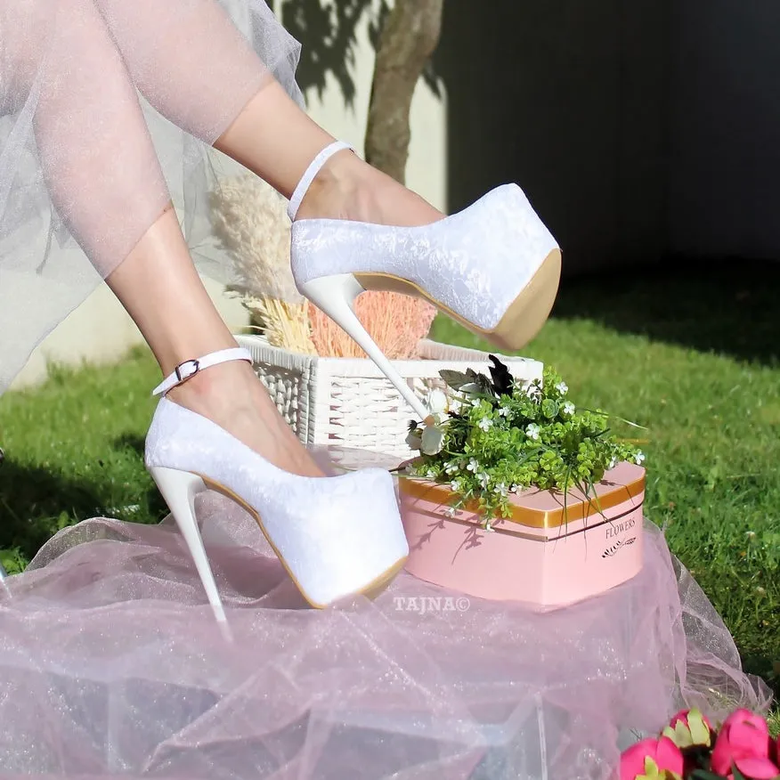 Ankle Strap White Lace High Heel Platform Bride Shoes