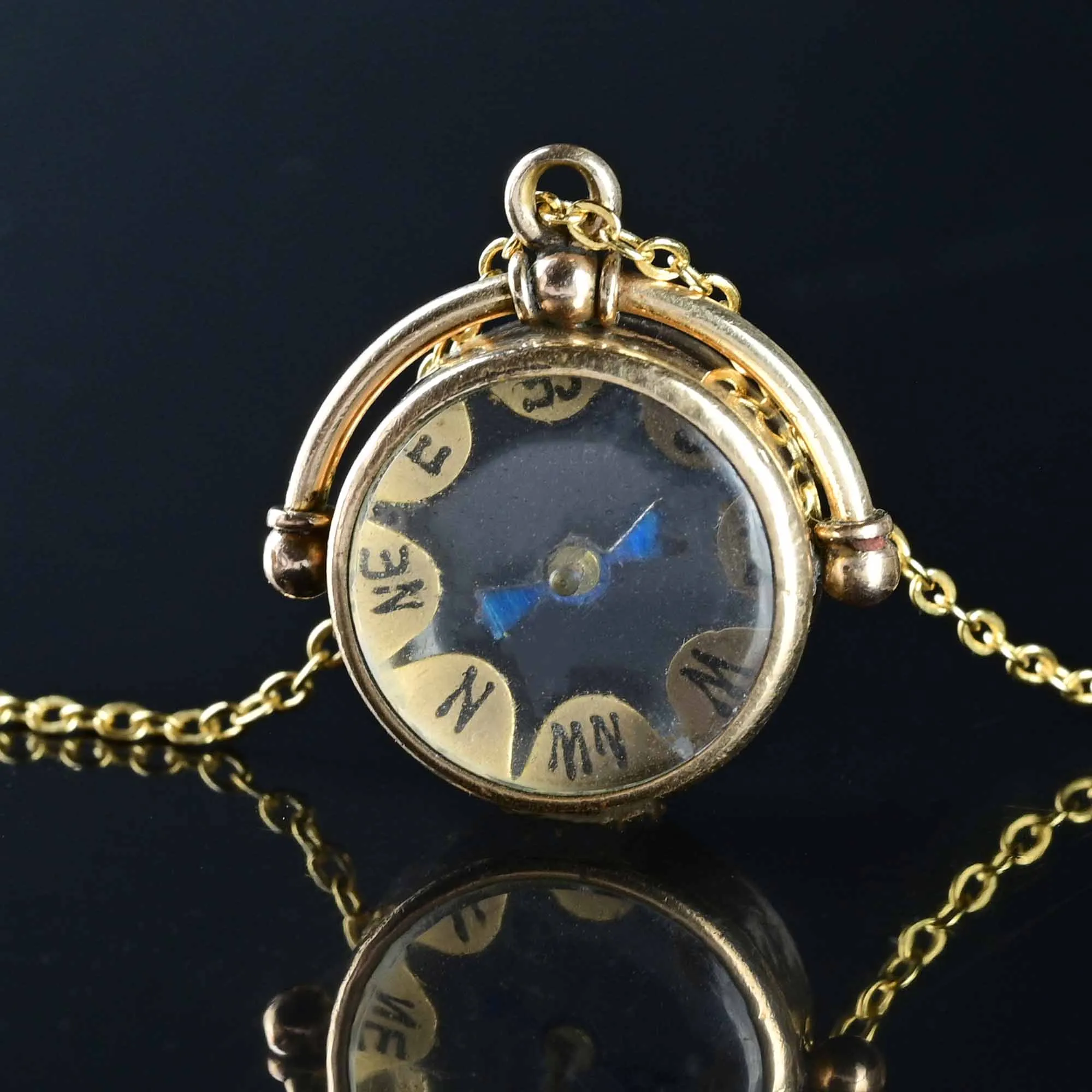 Antique Gold Compass Fob Charm Pendant