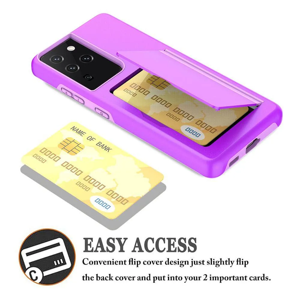 Armor Protective Card Holder Case for Samsung S21 Ultra(5G) With 2-Pack Screen Protectors