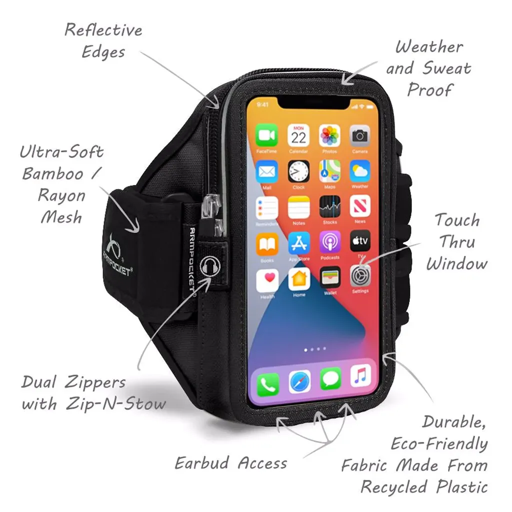 Armpocket Mega i-40 Phone Running Case for iPhone 15/ 15 Pro/14/14 Pro/13/13 Pro/12/12 Pro, Galaxy S23/S23+/A54/S22+/S21/S20 & M