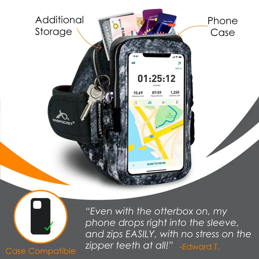 Armpocket Mega i-40 Phone Running Case for iPhone 15/ 15 Pro/14/14 Pro/13/13 Pro/12/12 Pro, Galaxy S23/S23+/A54/S22+/S21/S20 & M