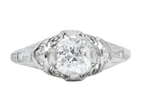 Art Deco 1.09 CTW Diamond Platinum Scrolled Volute Engagement Ring GIA