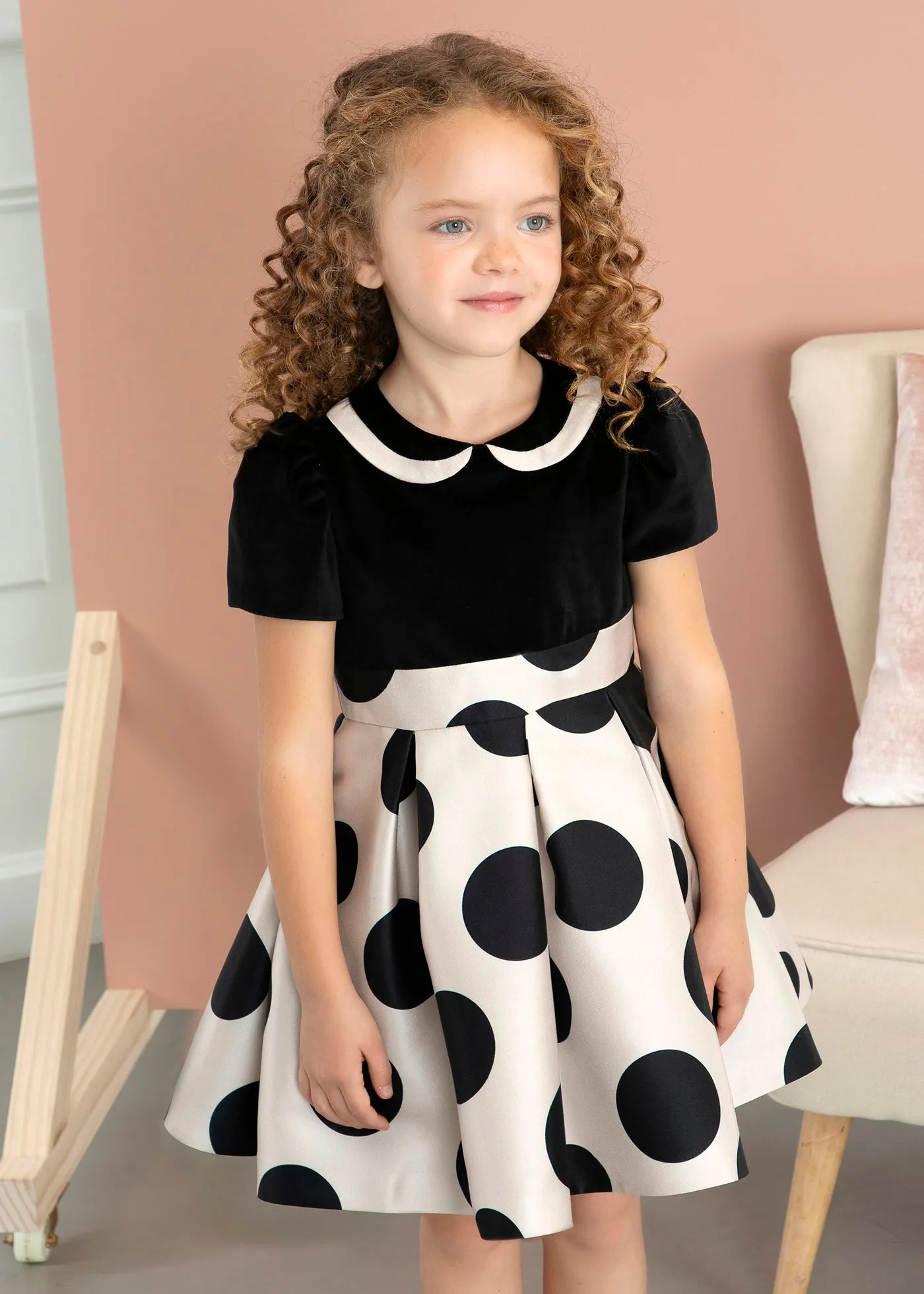 Beige Polka dot Mikado Dress