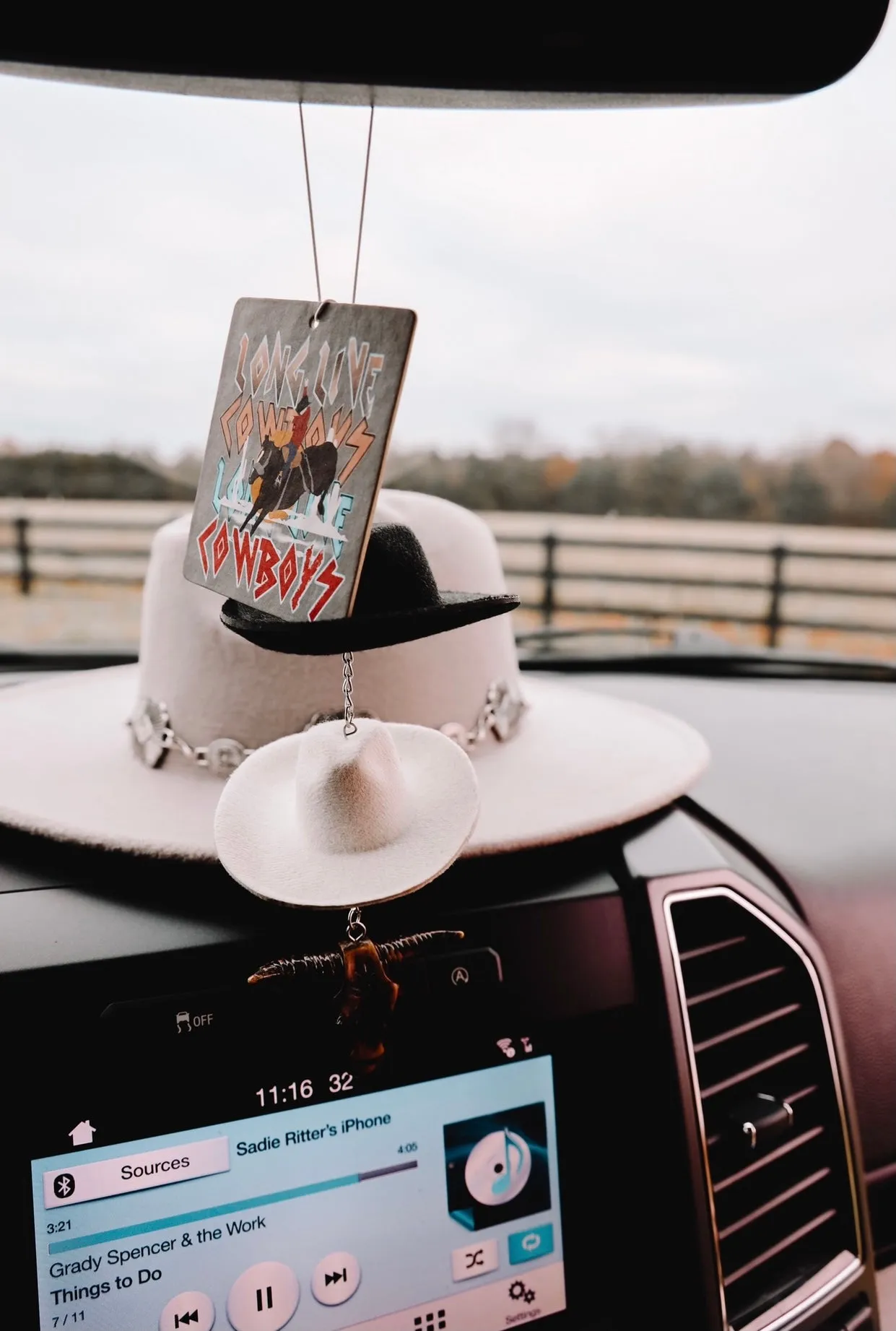 Black & Stone Cowboy Hat Rearview Mirror Charm