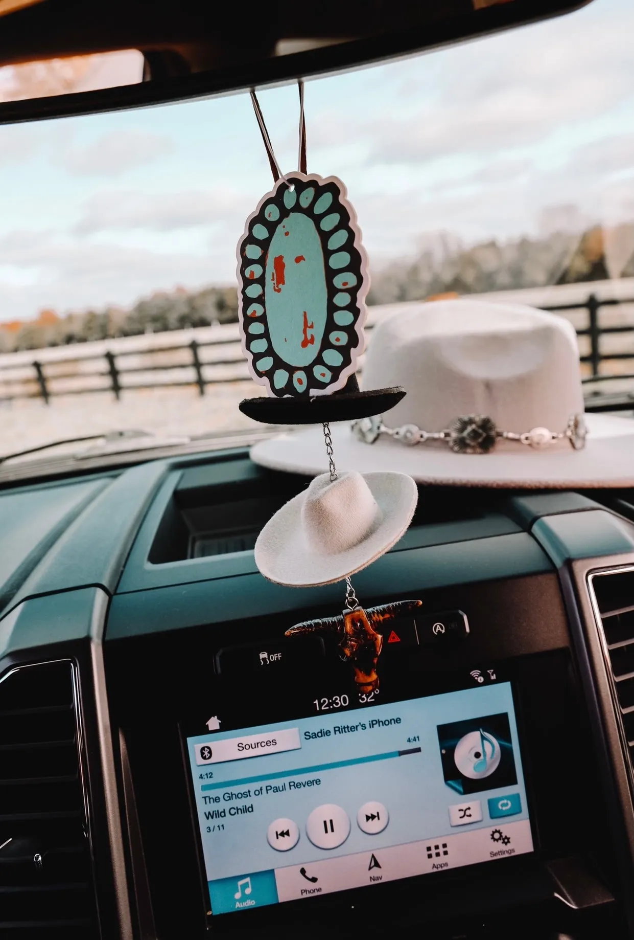 Black & Stone Cowboy Hat Rearview Mirror Charm