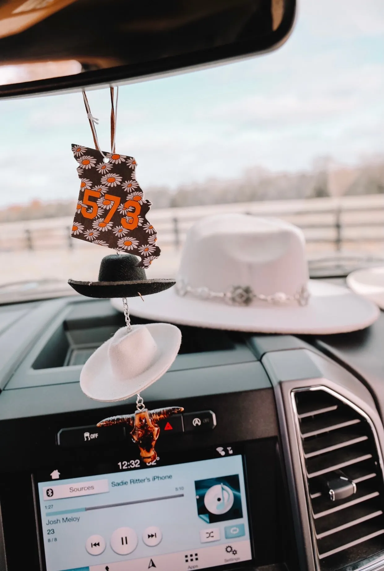 Black & Stone Cowboy Hat Rearview Mirror Charm