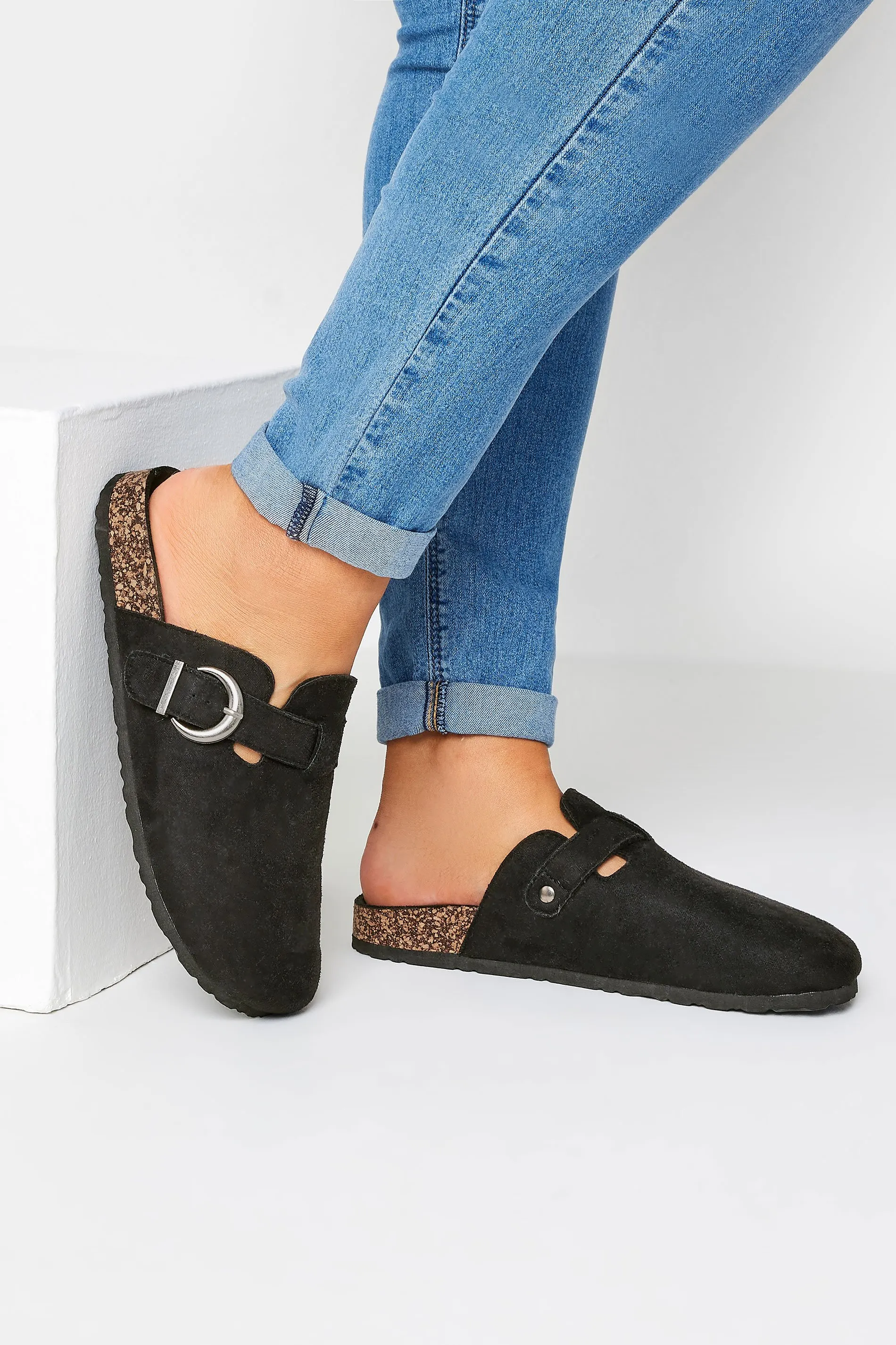 Black Faux Suede Clogs In Extra Wide EEE Fit