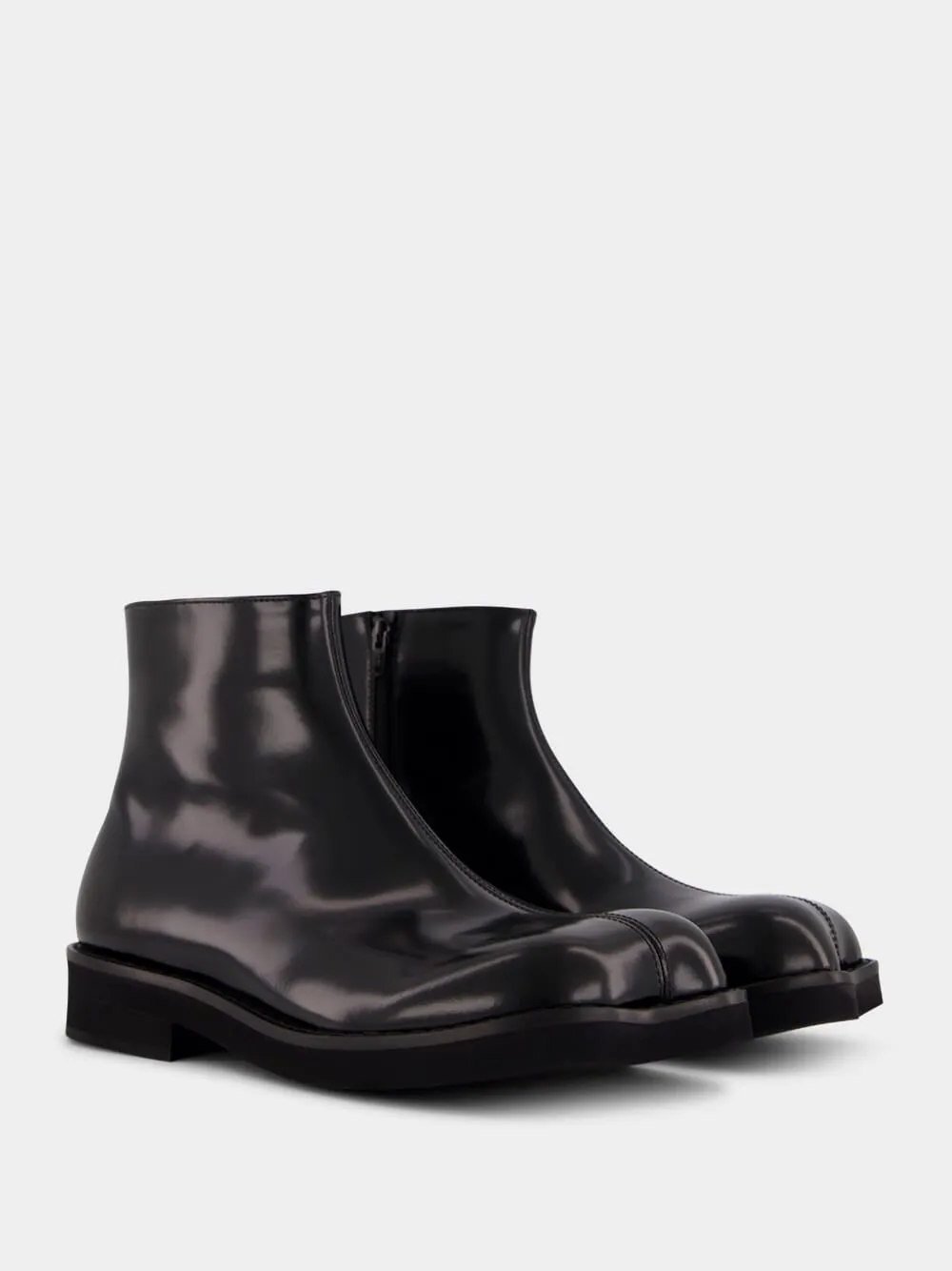 Black Leather Ankle Boots with Sculpted Toe