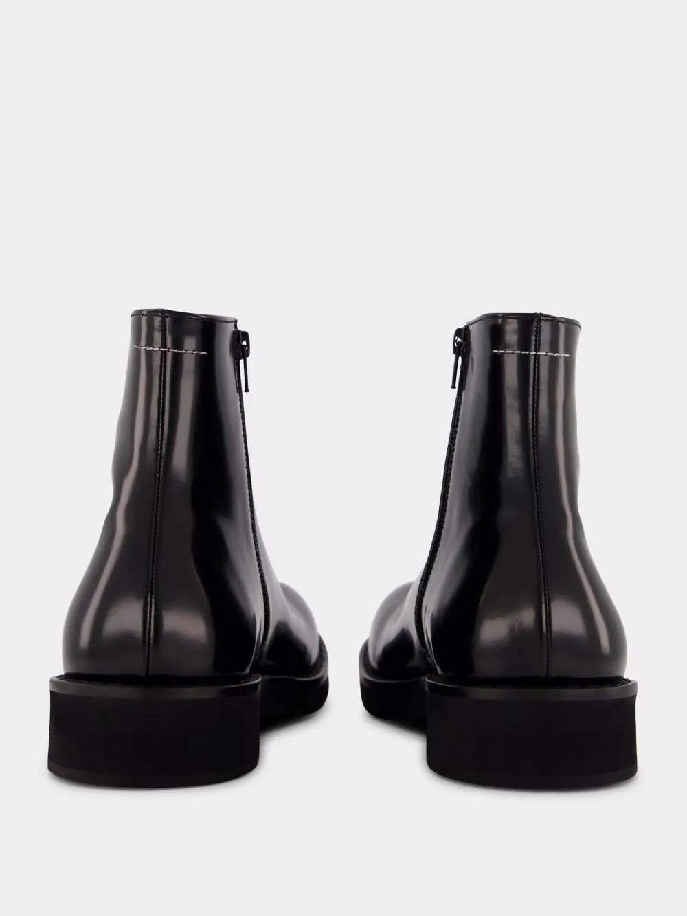 Black Leather Ankle Boots with Sculpted Toe