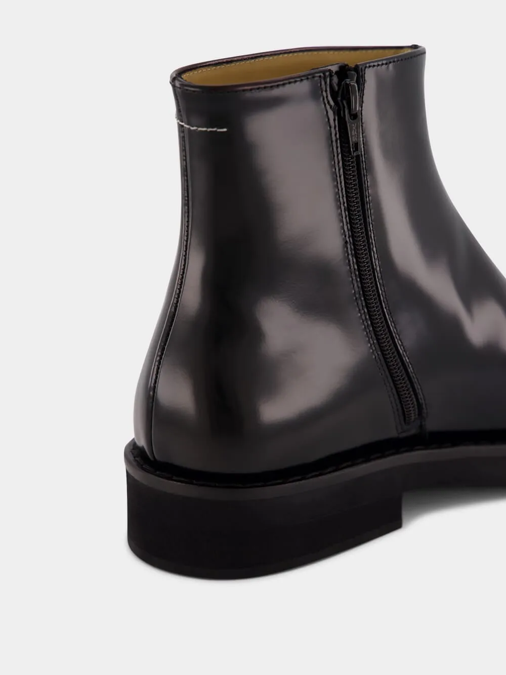 Black Leather Ankle Boots with Sculpted Toe