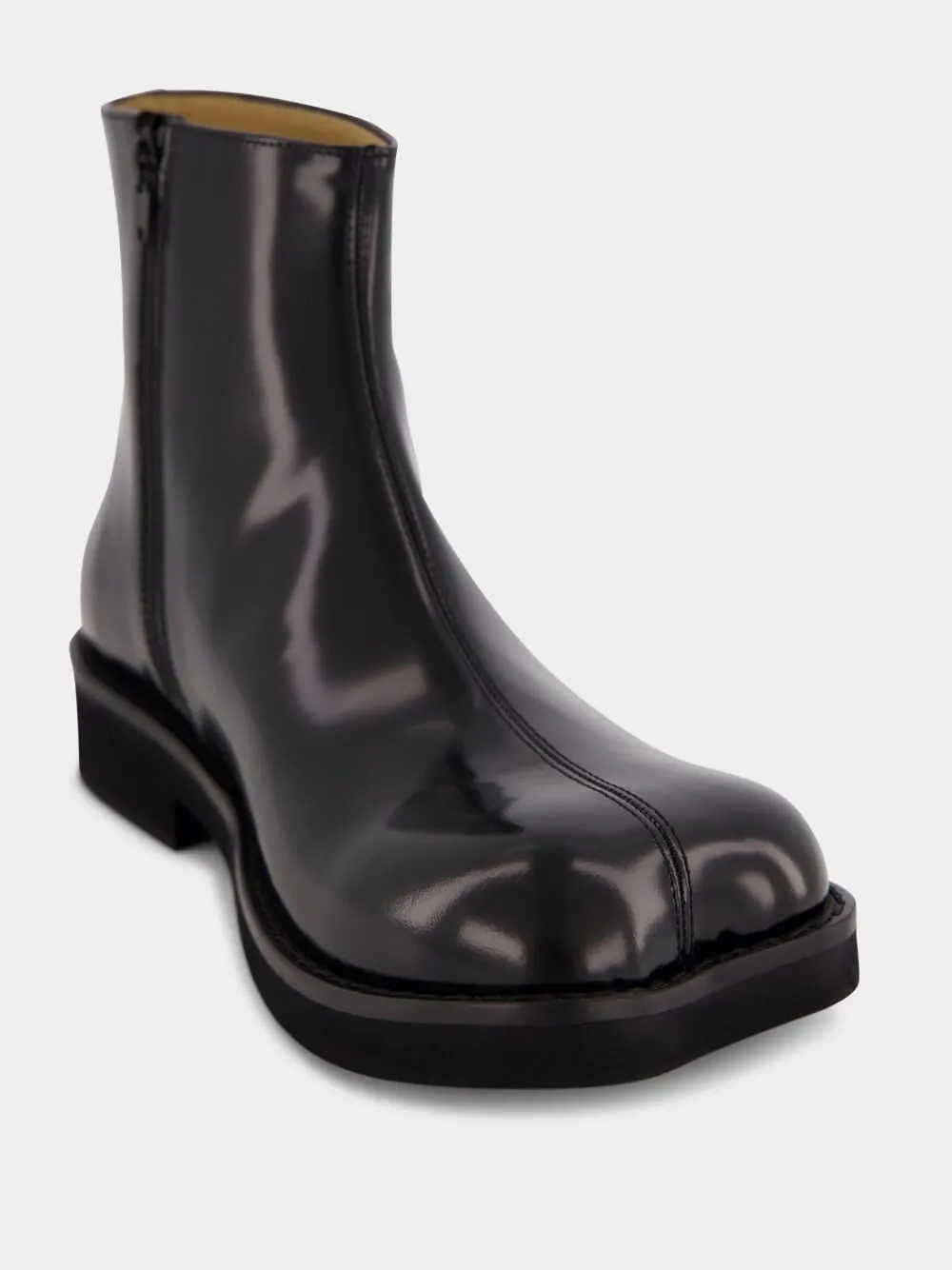 Black Leather Ankle Boots with Sculpted Toe