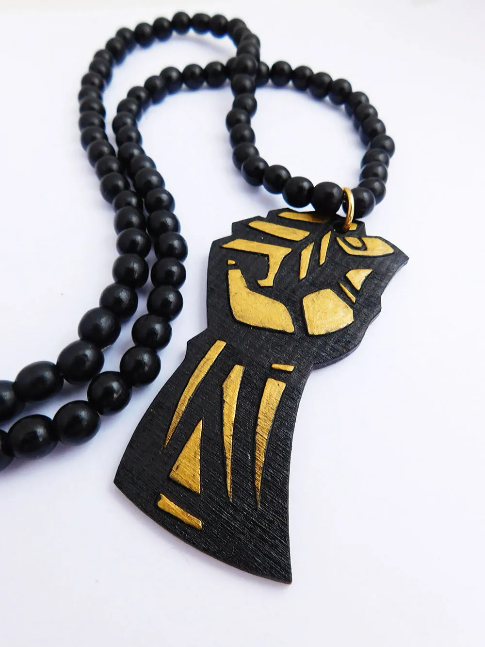 Black Power Fist Necklace Men Beaded Black Gold Ethnic Jewelry