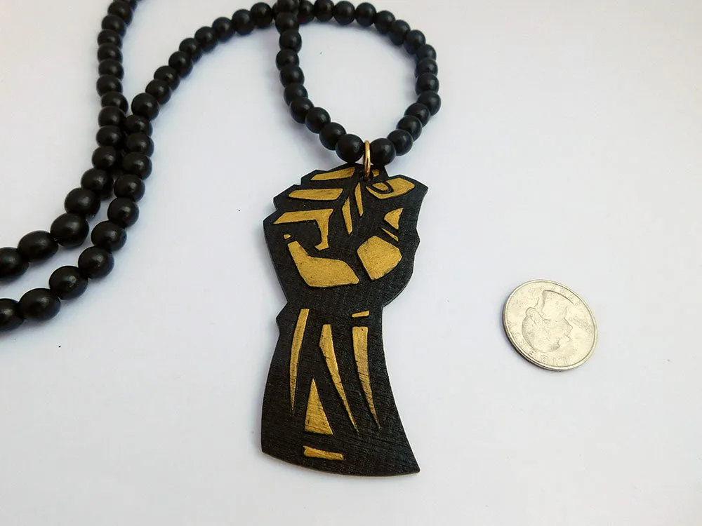 Black Power Fist Necklace Men Beaded Black Gold Ethnic Jewelry