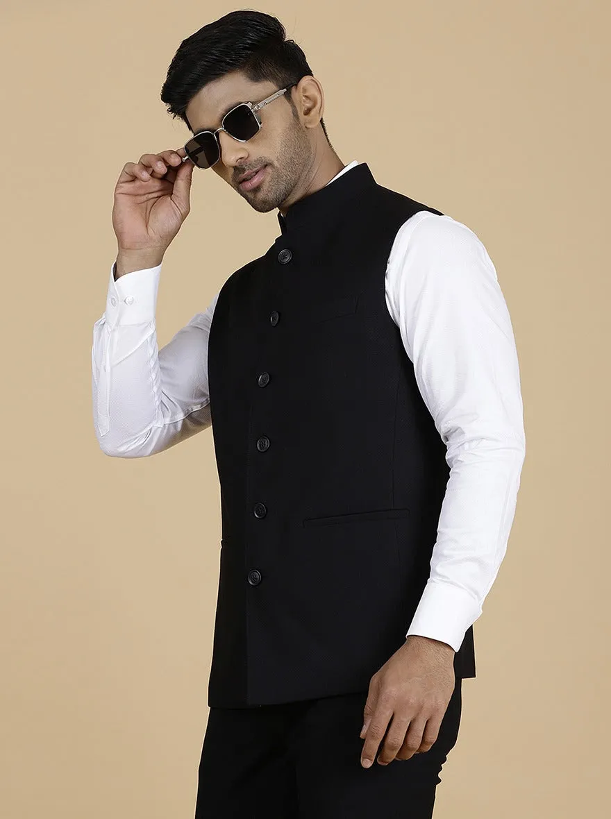 Black Self Textured Regular Fit Modi Jacket | JadeBlue