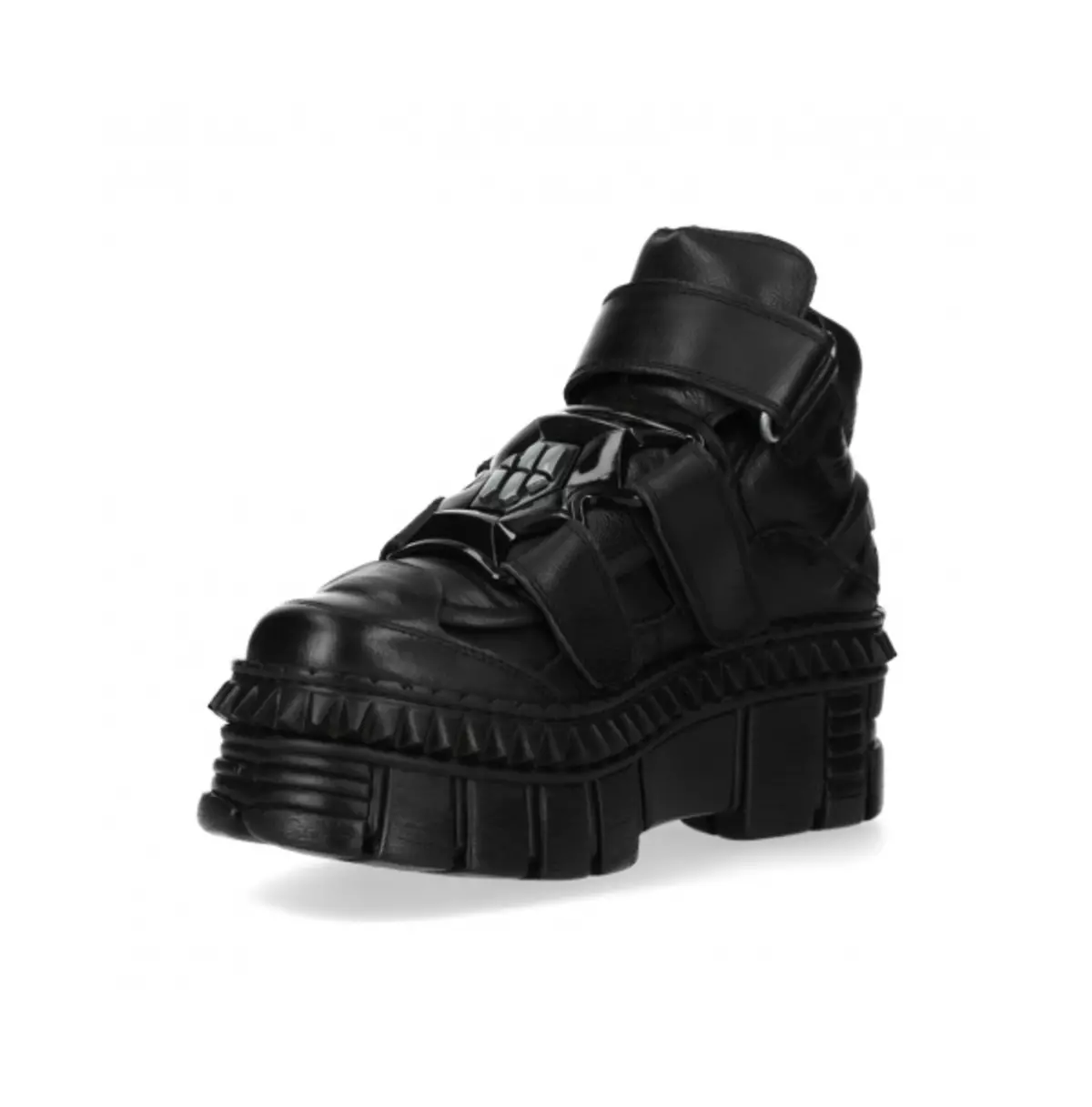 Black Velcro Strap Platform Ankle Boots | Leather, Chunky Rubber Sole Boots