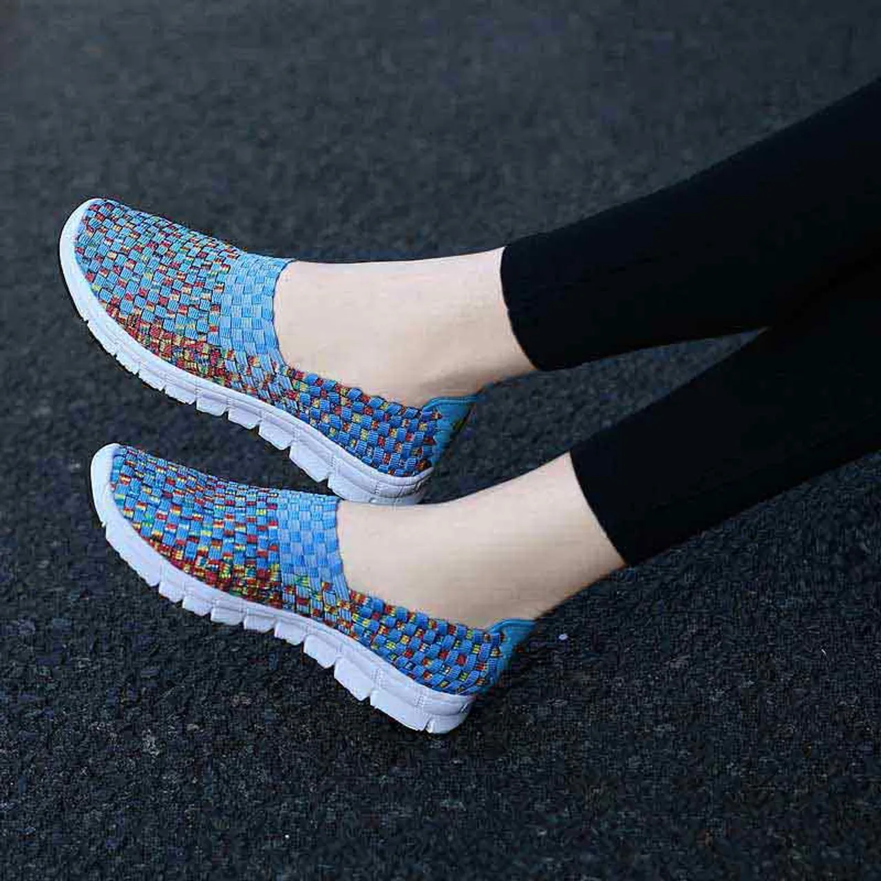 Blue knit check slip on shoe sneaker