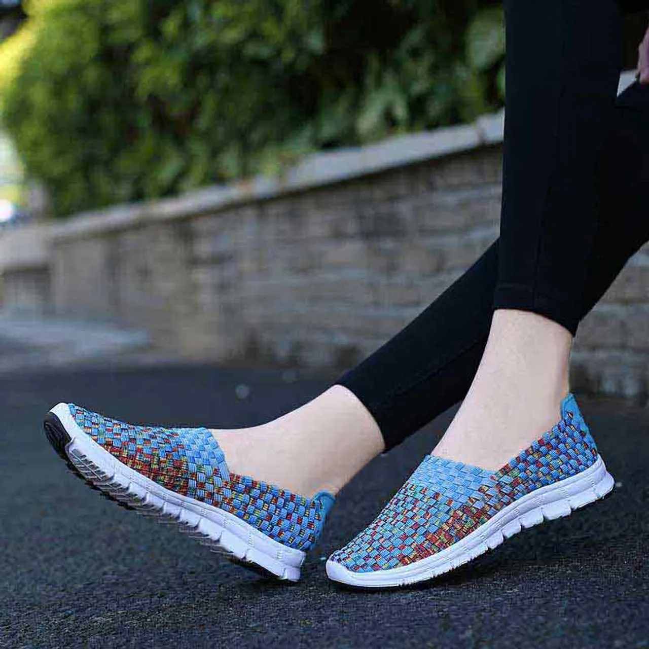 Blue knit check slip on shoe sneaker