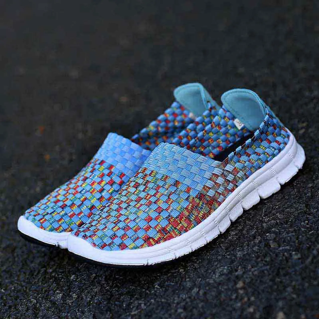 Blue knit check slip on shoe sneaker