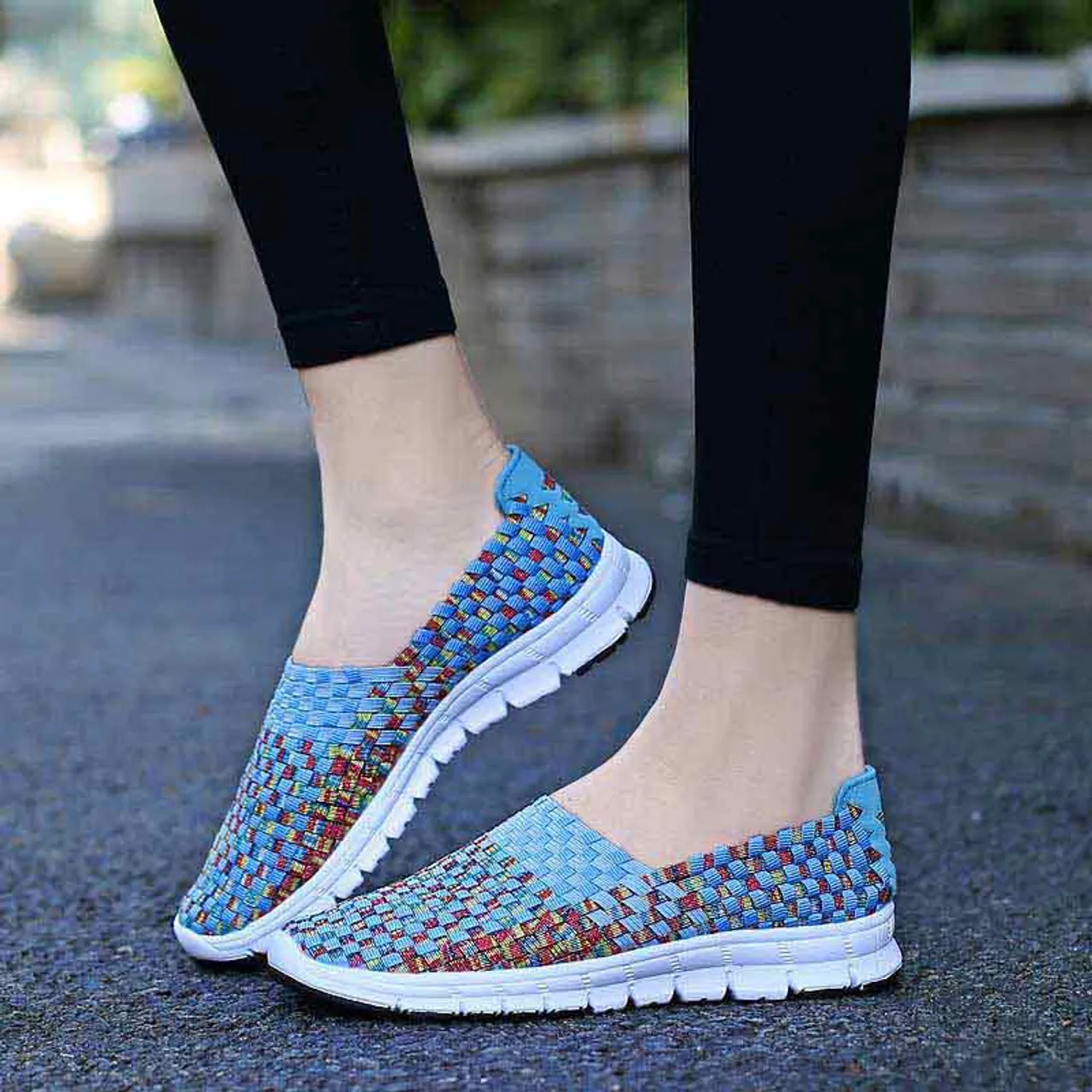 Blue knit check slip on shoe sneaker