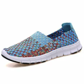 Blue knit check slip on shoe sneaker