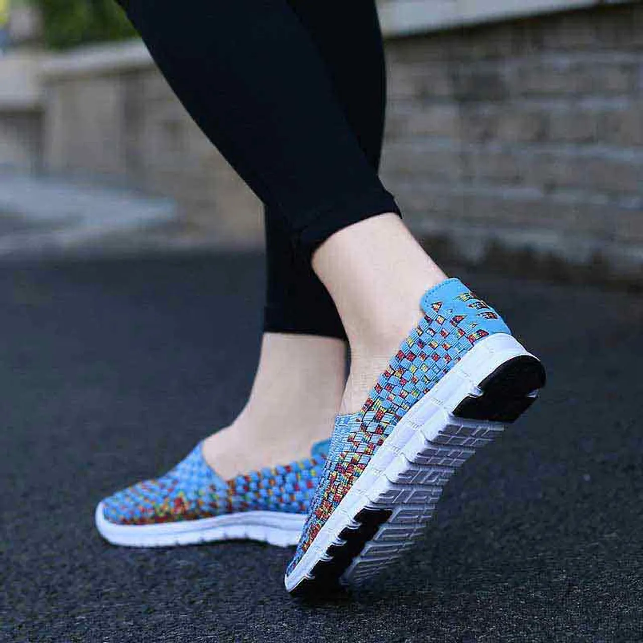 Blue knit check slip on shoe sneaker