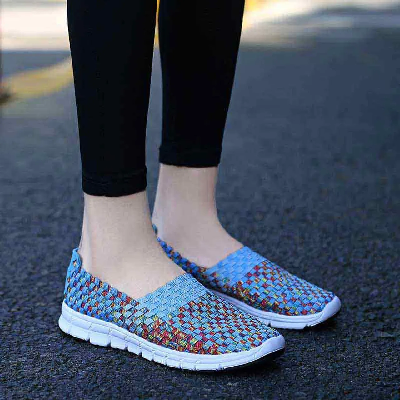 Blue knit check slip on shoe sneaker