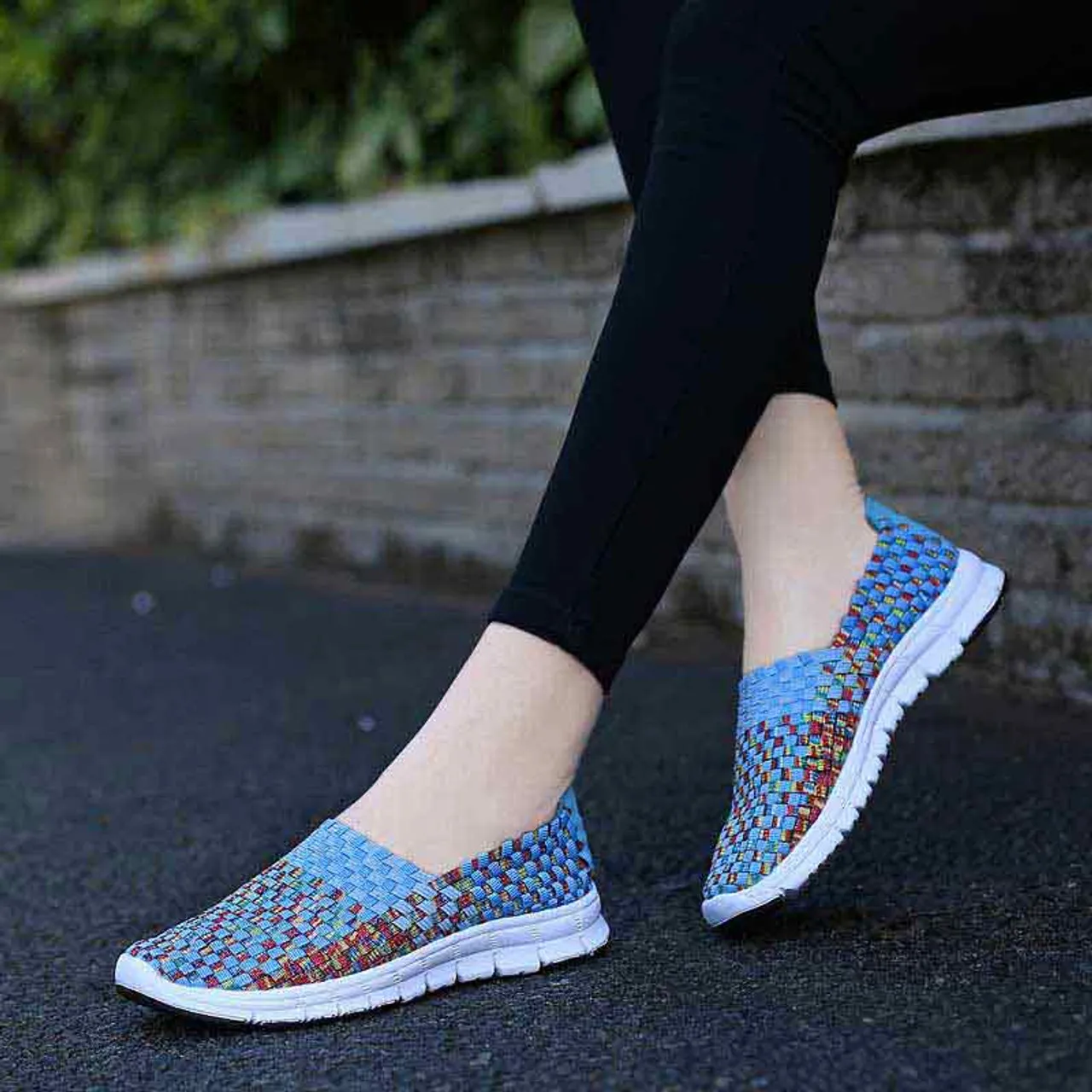 Blue knit check slip on shoe sneaker