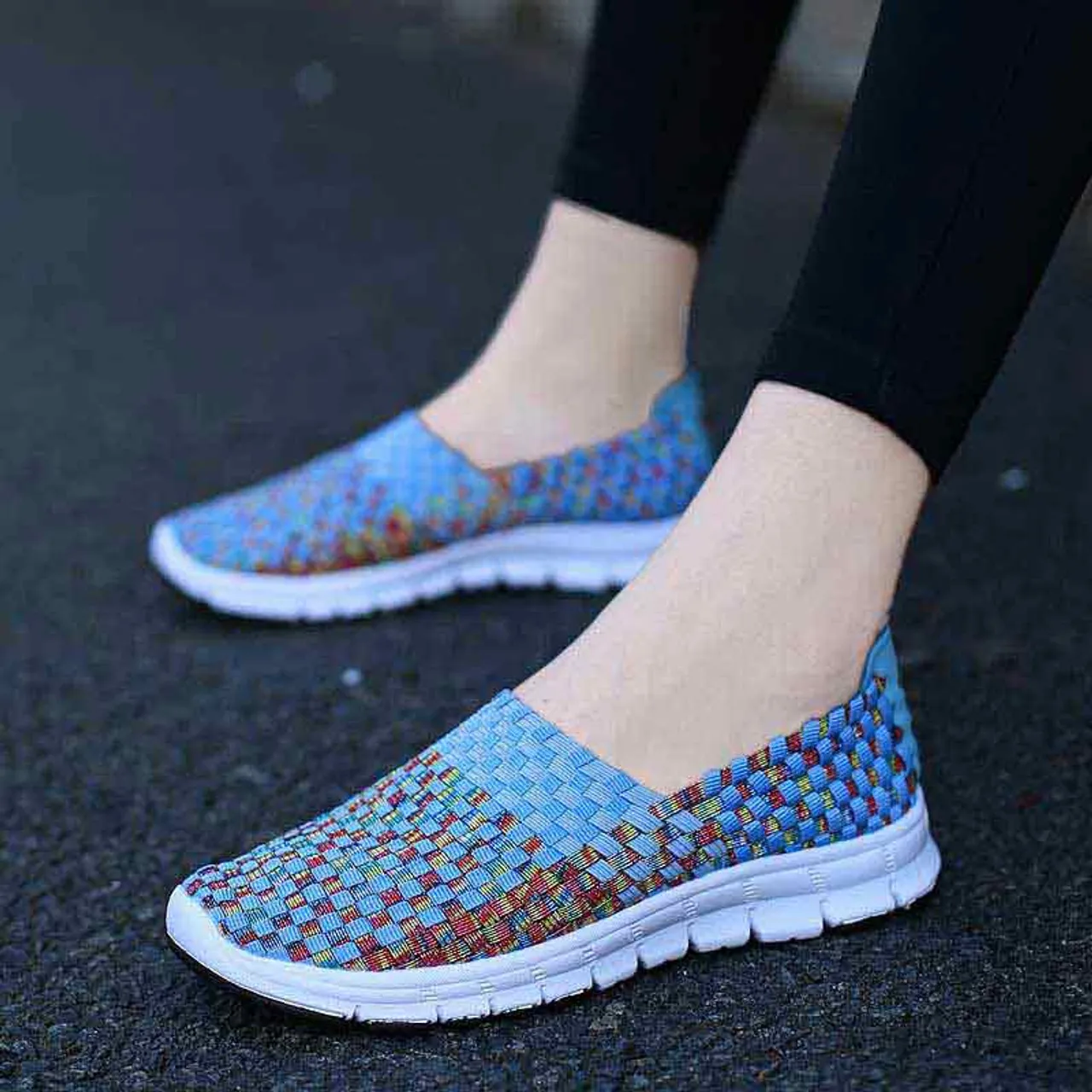 Blue knit check slip on shoe sneaker