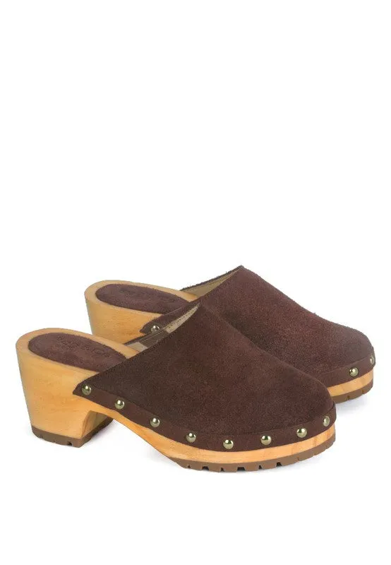 Cedrus Fine Suede Studded Clog Mules