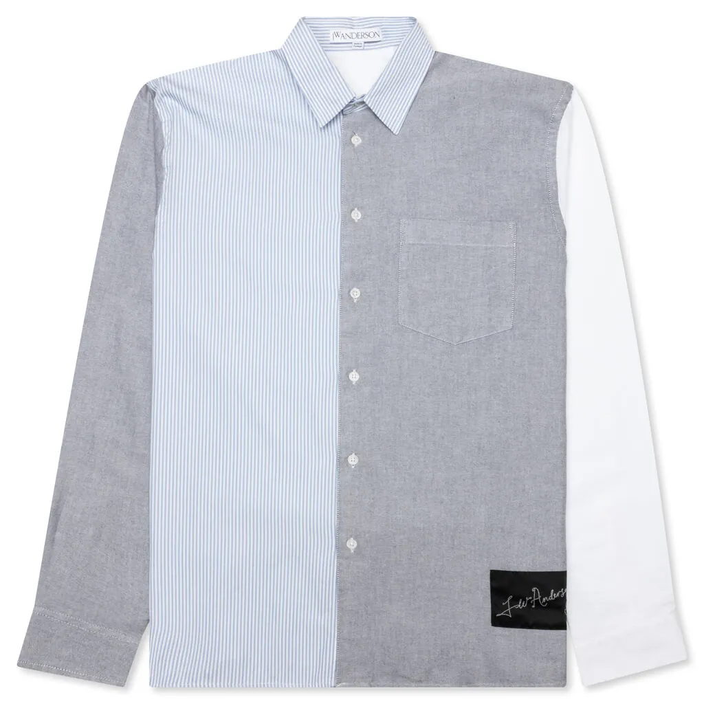 Classic Fit Patchwork Shirt - Light Blue/Grey