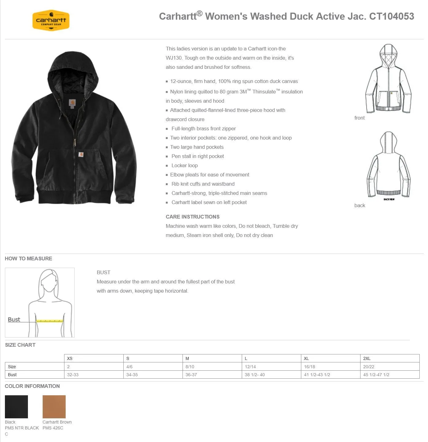 Custom Embroidered Carhartt Women’s Washed Duck Active Jacket - Includes 4in x 4in Embroidery - No Setup