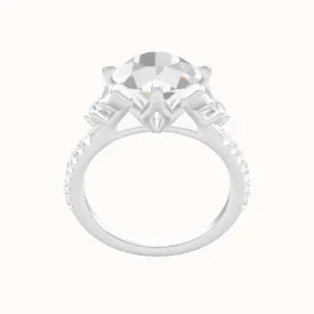 Diamond Band with Marquise & Round Diamond Sidestones Engagement Ring With Petal Compass Prong Head