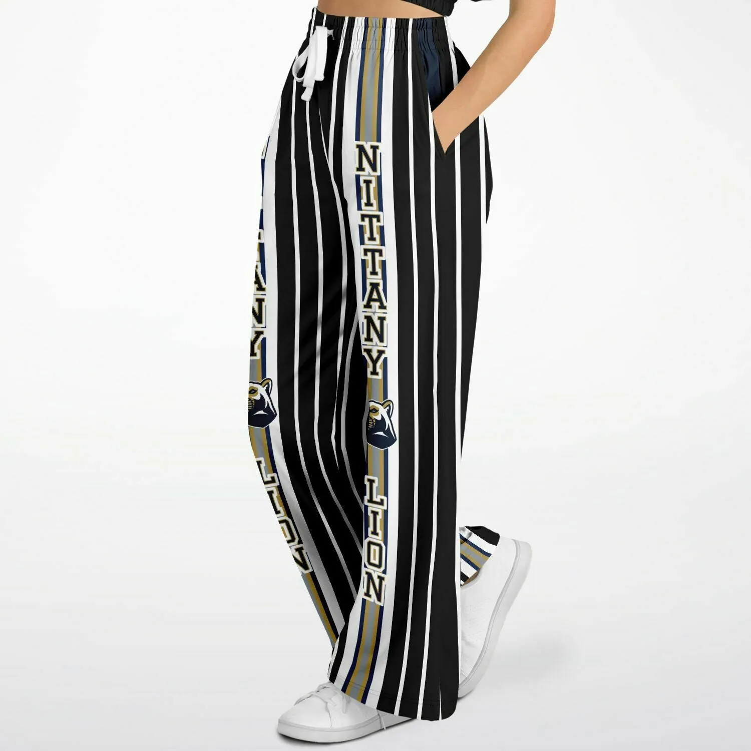 Ebony and Ivory Pinstripe Eco-Poly Stretchy Phat Bellbottoms