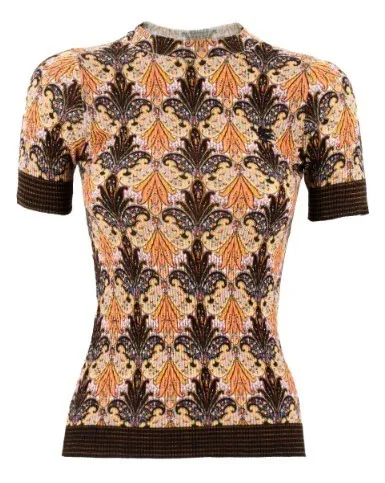 ETRO  |Paisley Wool Short Sleeves V-neck & Crew neck