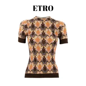 ETRO  |Paisley Wool Short Sleeves V-neck & Crew neck