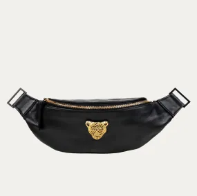 Fanny Pack + Crossbody Bag | Black + Gold Hardware + Gold Cheetah Medallion LIMITED EDITION