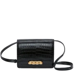 Four Ring Satchel Croc, Black/Gold