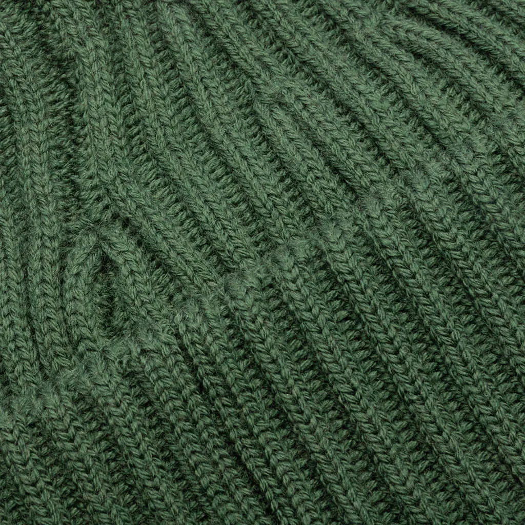 Full Rib Wool Beanie - Olive Green