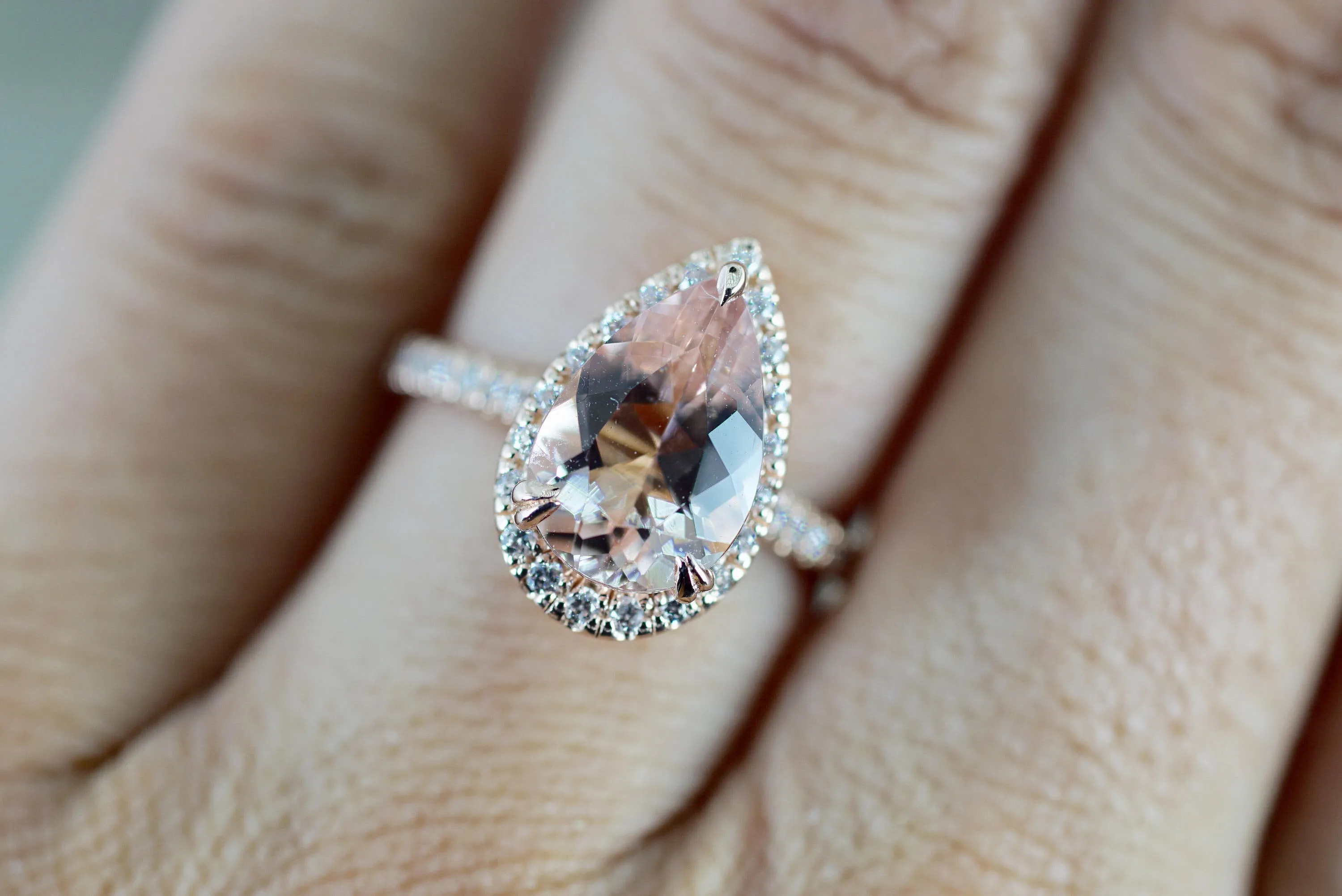 Gold Pear Halo Morganite Diamond Halo Ring Large ASPER1430056