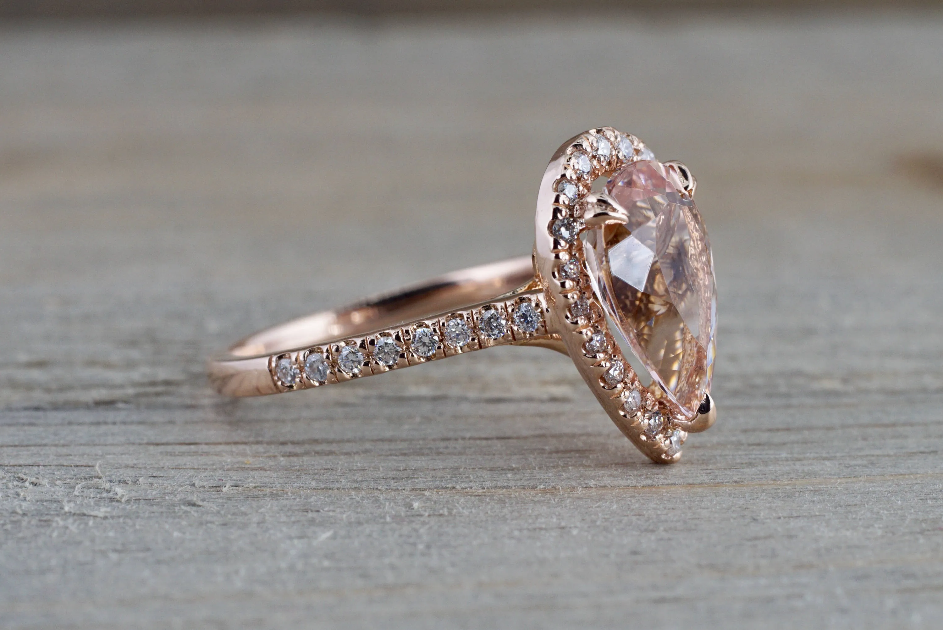 Gold Pear Halo Morganite Diamond Halo Ring Large ASPER1430056