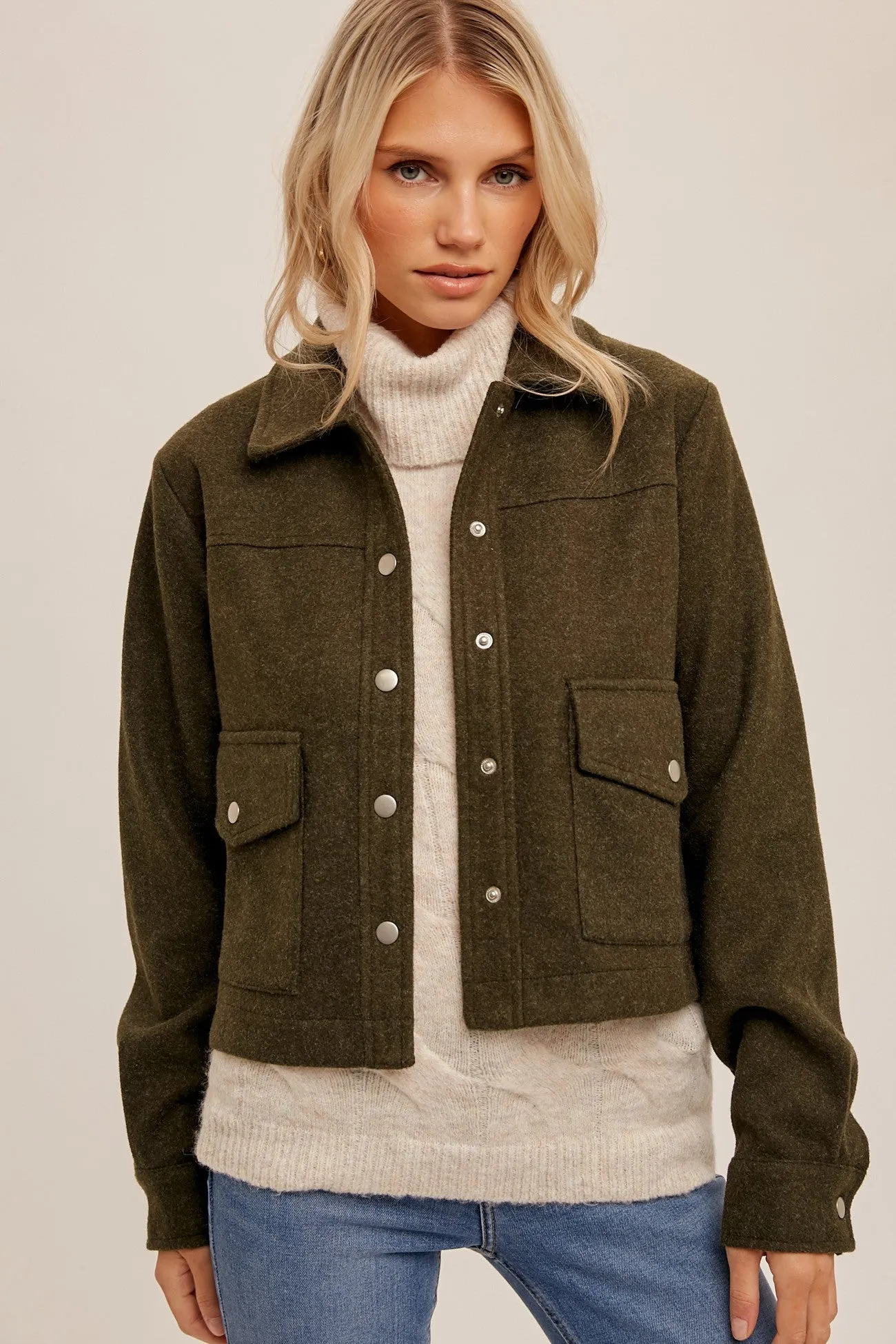 Hem & Thread Metal Button Down Cropped Jacket