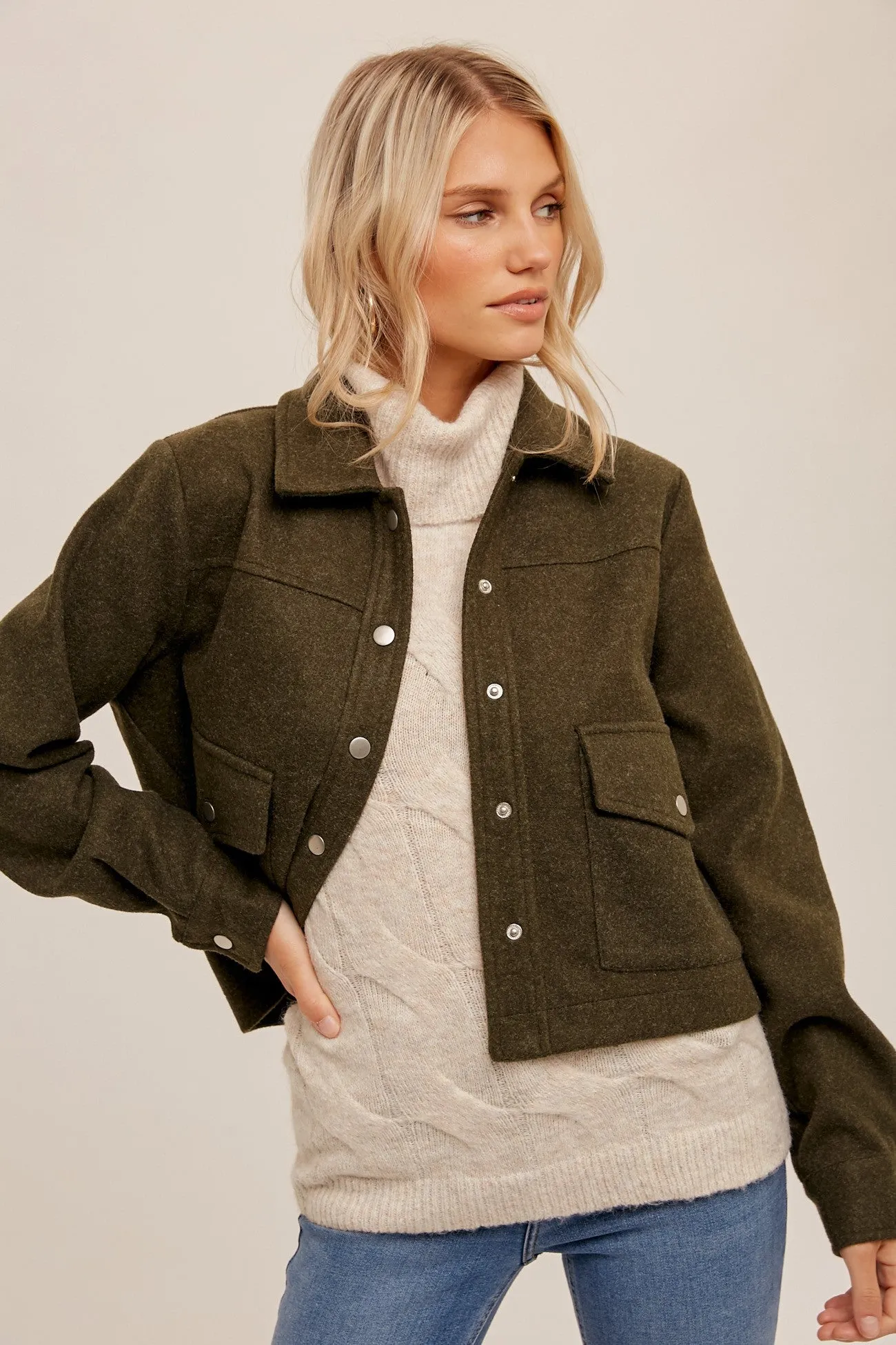 Hem & Thread Metal Button Down Cropped Jacket